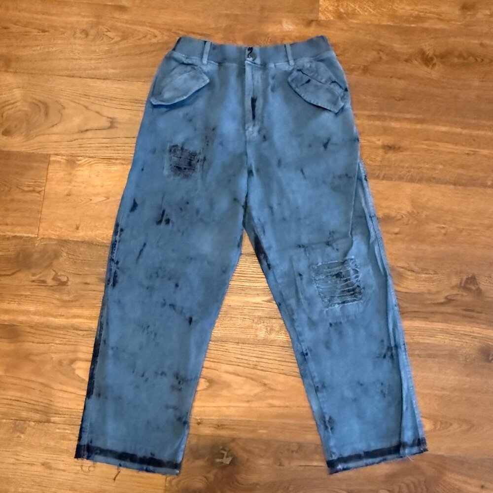 Free People - Pull-On Barrel Jeans - Tie-dye Blue - Size Large